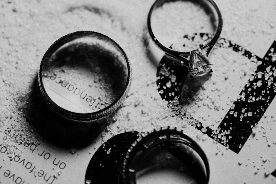 Macro shot of wedding rings resting together